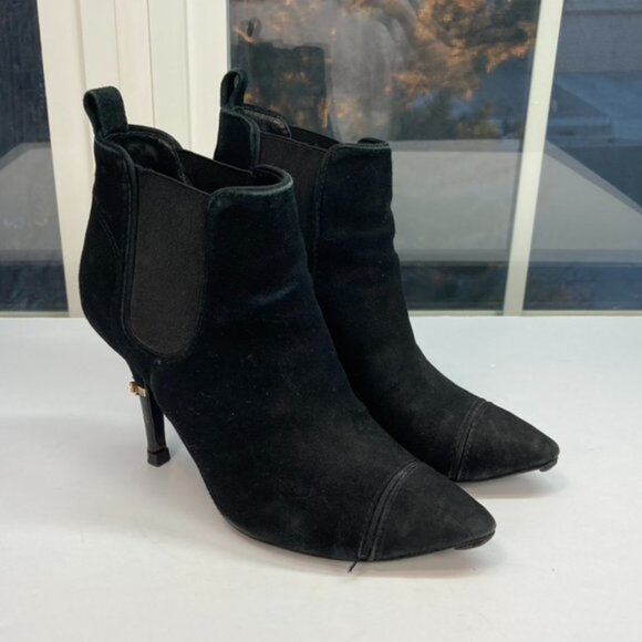 Tory Burch Black Suede Ankle Booties - Picture 1 of 11